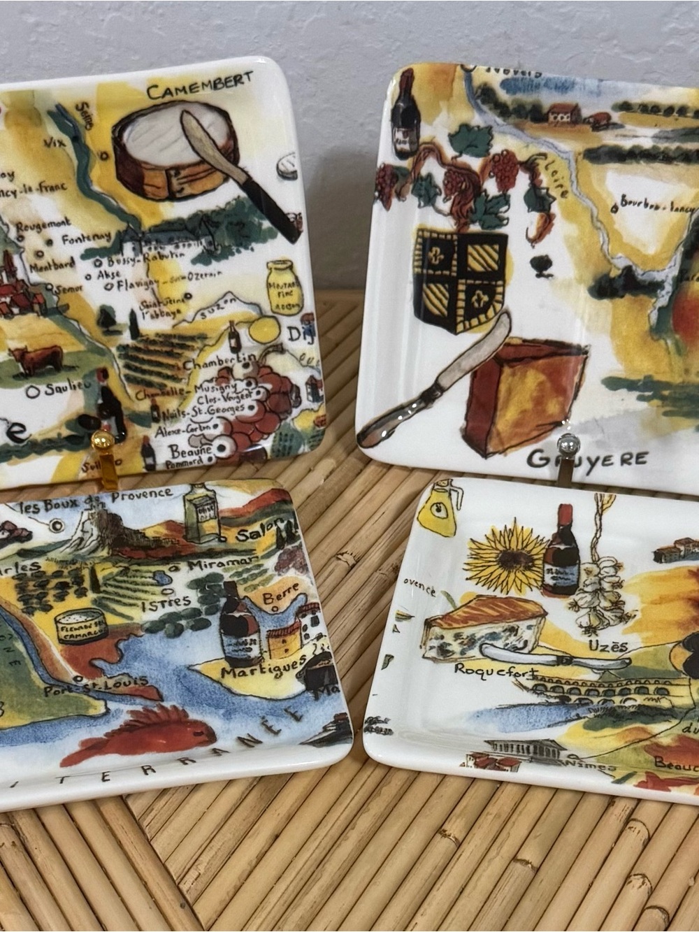 Set of 4 - 2009 Williams-Sonoma Marc Lacaze Wine Pairing Cheese Appetizer Plates